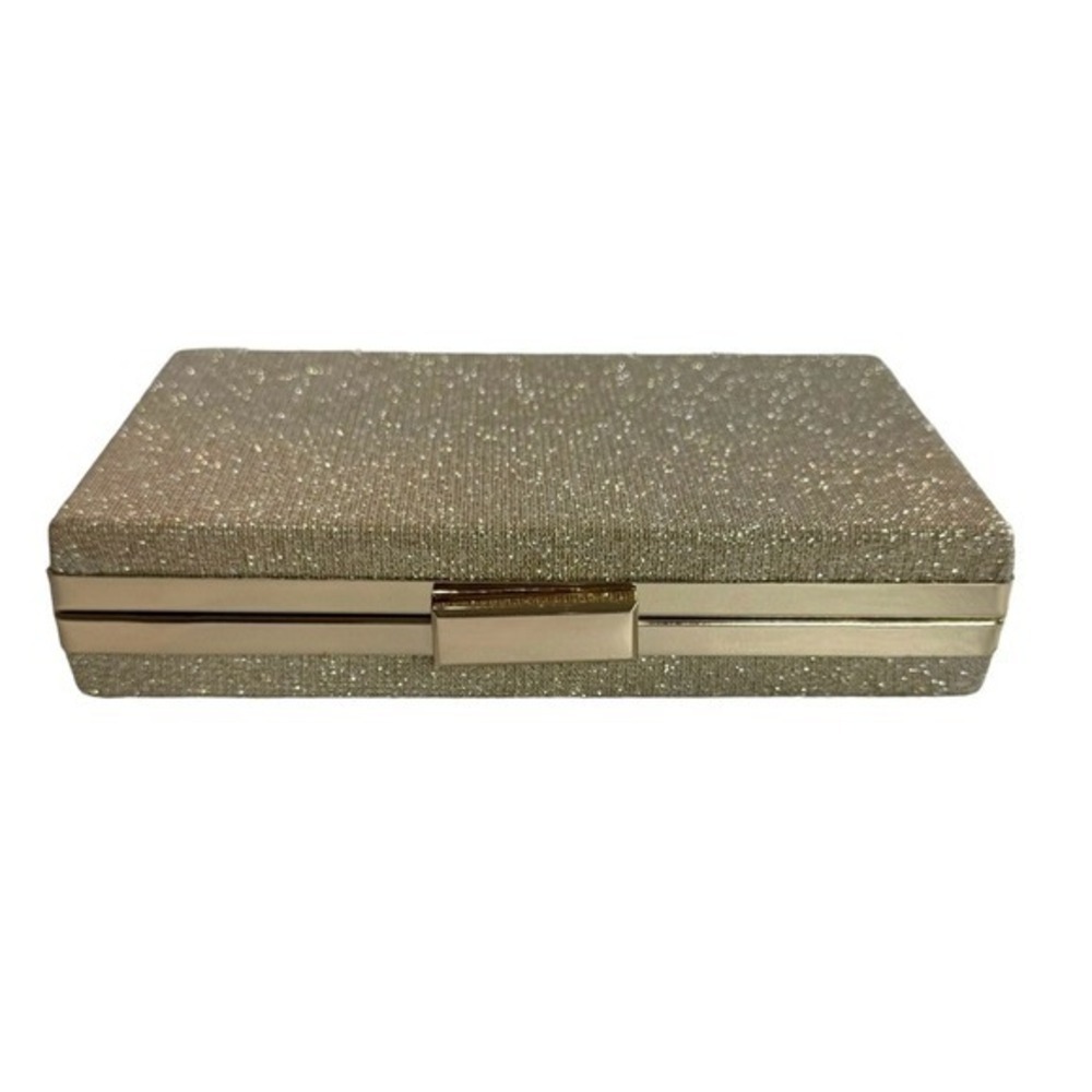 Gold Tone Chain Strap Fashion Evening Shimmer Clutch Bag - Picture 6 of 9